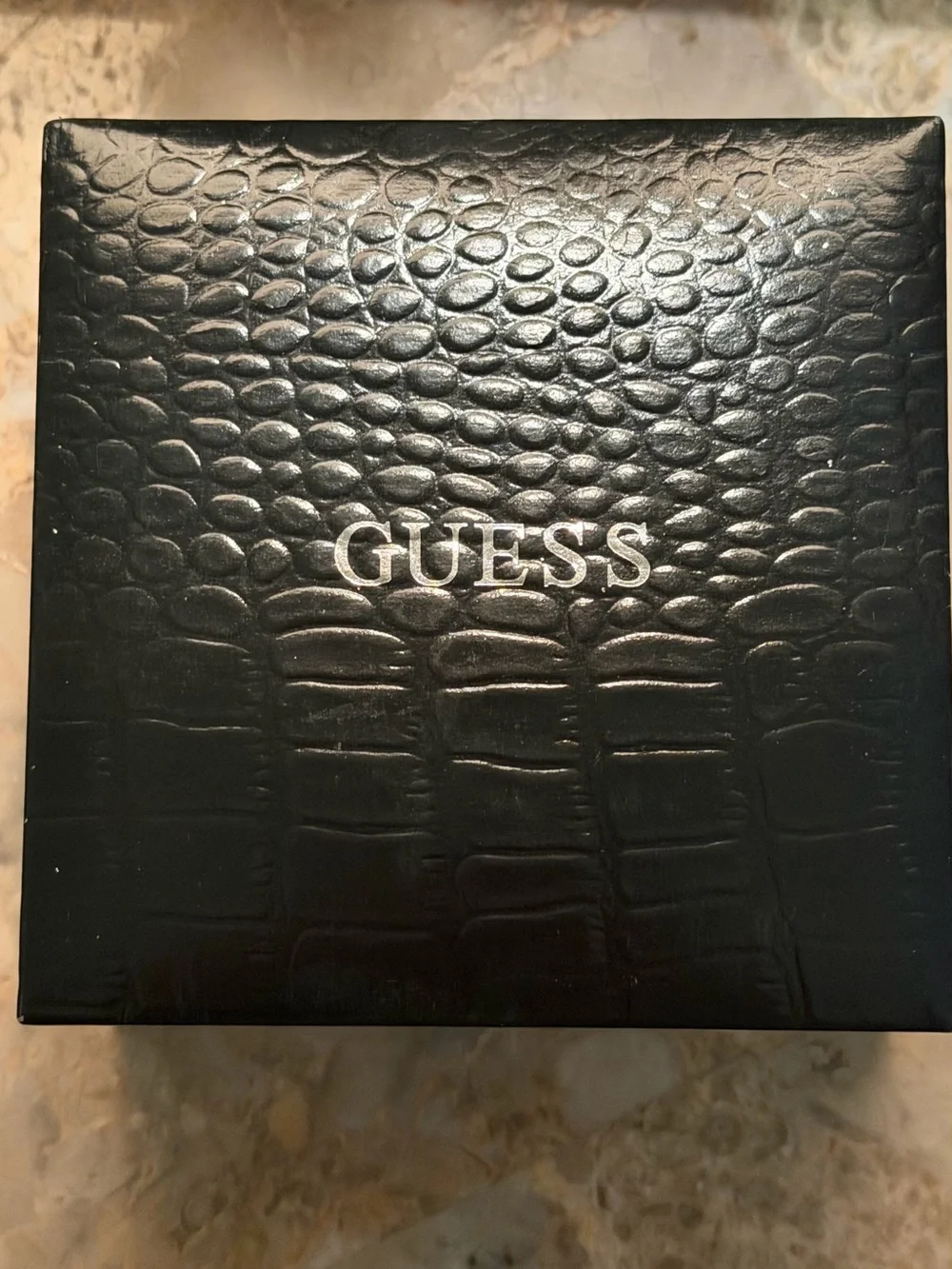 GUESS Silver-Tone Women's Bracelet Watch with Black Dial and Crystal Bezel